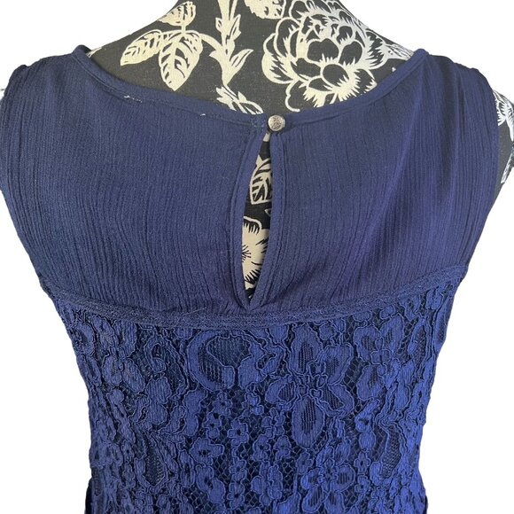 Hayden | Midnight Blue Chiffon Lace Mini Dress | M - Picture 5 of 8